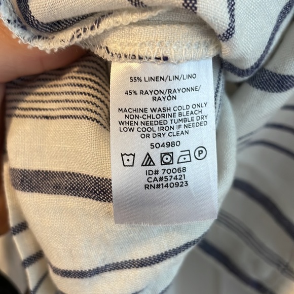 Loft White and Blue Stripe Linen Button Down Top - Small Petite - Picture 4 of 4